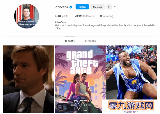 约翰·塞纳分享GTA6海报 玩家：暗示自己会参与游戏？